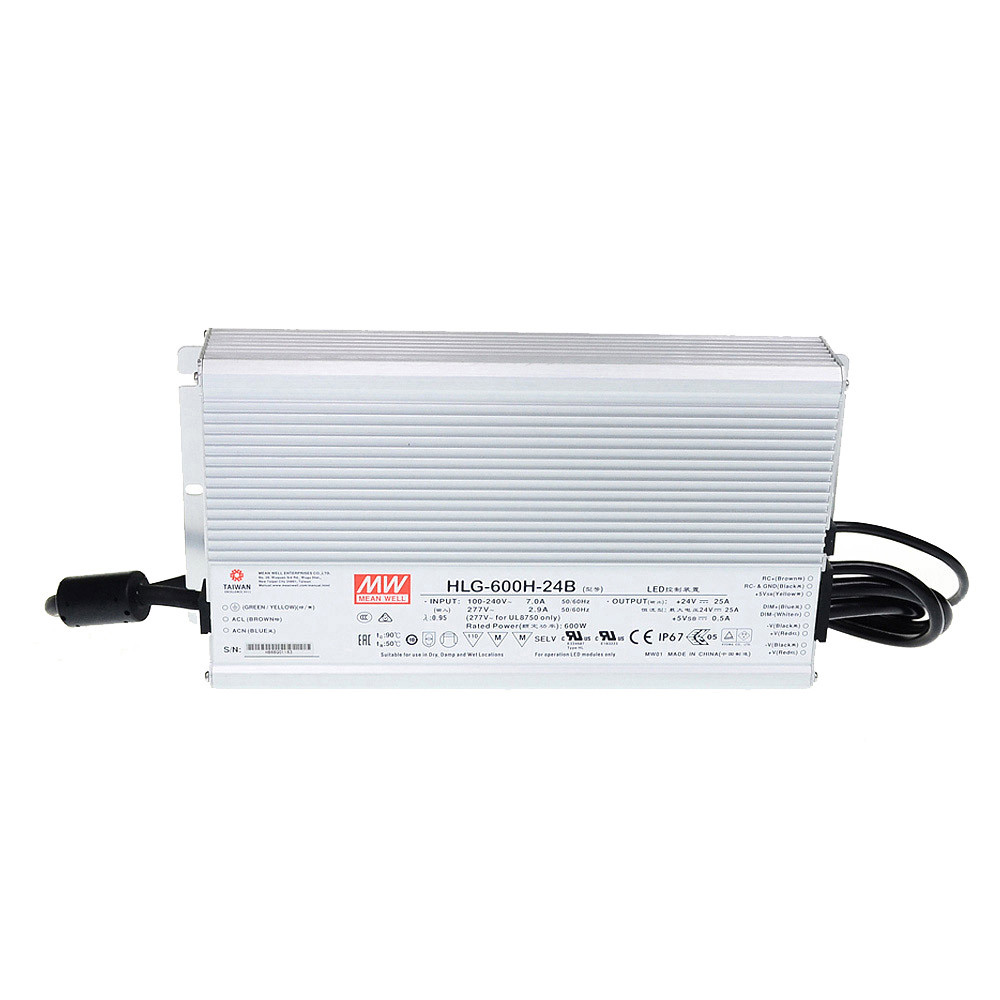 HLG-600H-12B AC90-305V Input Voltage Mean Well Waterproof DC24V 600Watt UL-Listed LED Power Supply